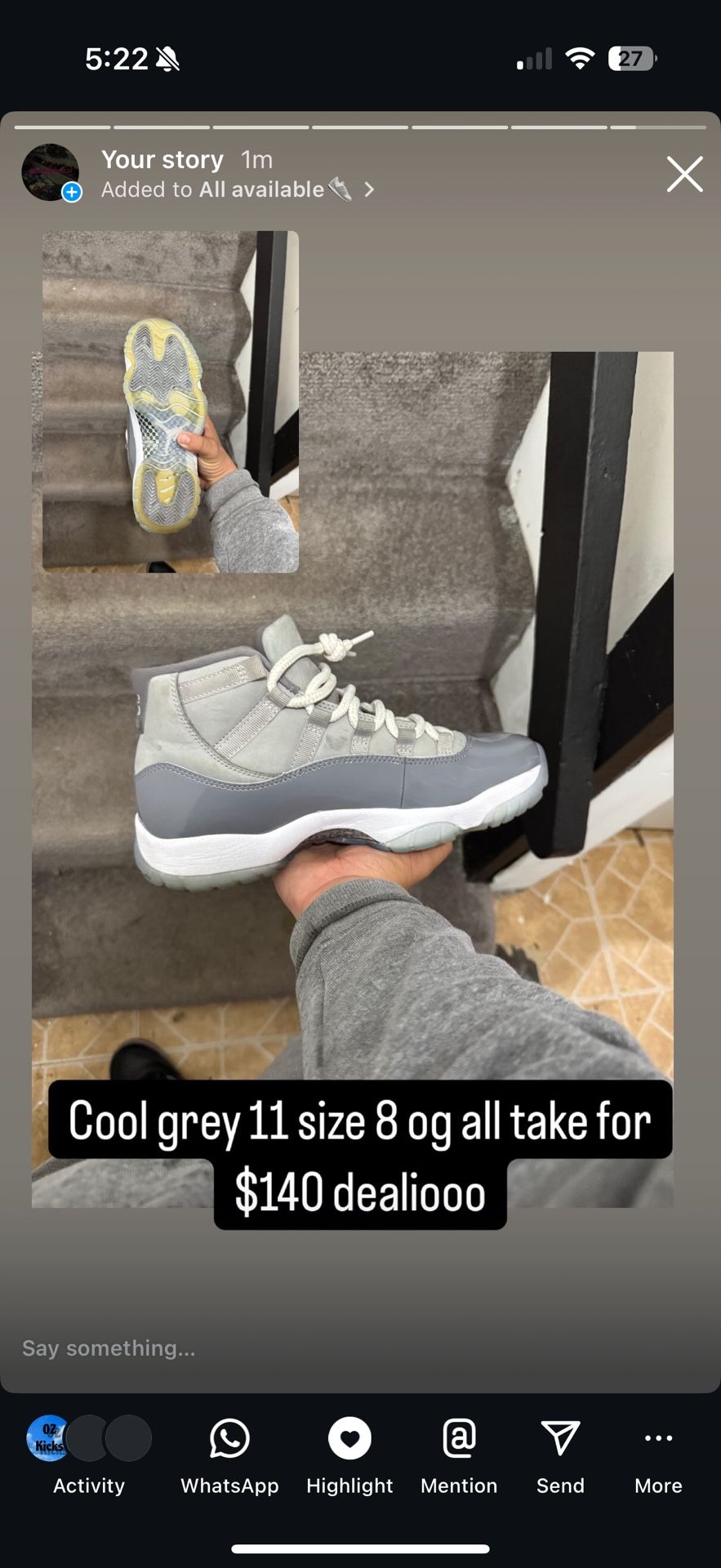 Cool Grey 11s Size 8 Og All Take For $140 Negotiable