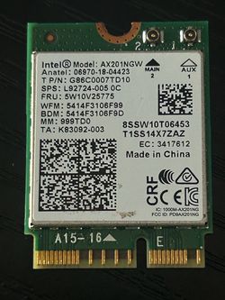 Intel Wi-Fi 6 AX201 NGW M.2 CNVio2 Wireless Card + Bluetooth 5.2 (5W10V25775)
