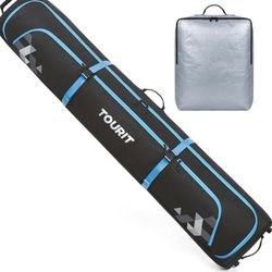 TOURIT Rolling Ski Bag and Ski Boot Bag Combo, Padded Snowboard Bag with Wheels for Air Travel, Holds 2 Pairs of Skis (195cm)