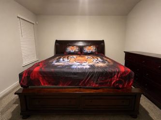 Solid Oak Cherry Wood Bedroom Set King Size Frame