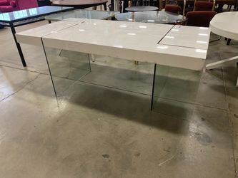 THONE Modern White Acrylic and Glass Dining Table