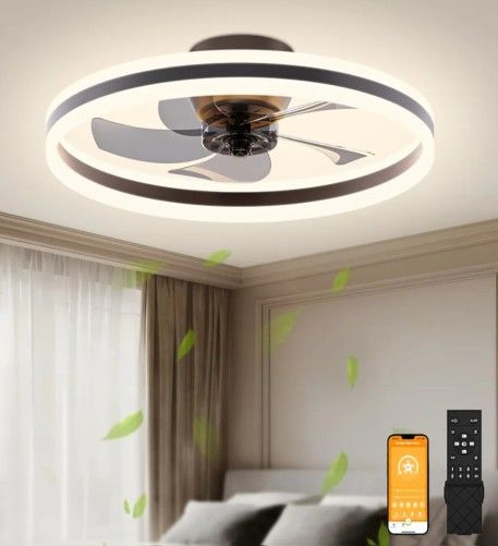Volisun 19.7in Modern LED Ceiling Fan Black With Remote 6speed Reverse Timer Dimmable Open Box Like New 
