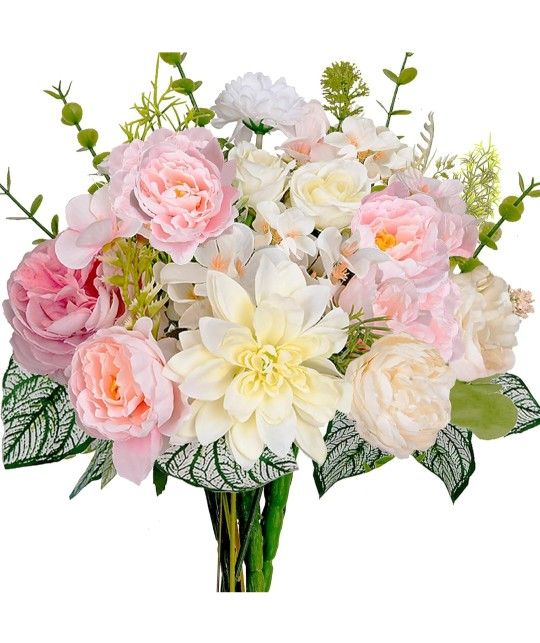 Artificial Flowers Peony Pink Flowers 13.77" Fake Peony Bouquet Silk Flowers Arrangement for Home Indoor Bridal Wedding Spring Table Decoration