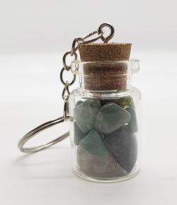 Natural Mixed Green Gemstone filled Bottle Keychain