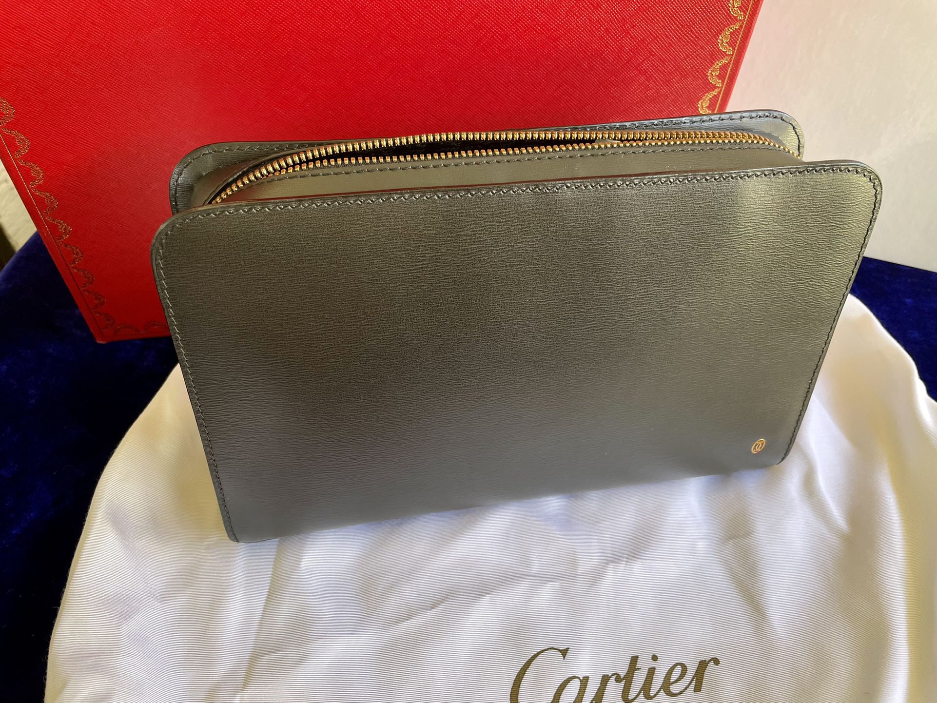 Cartier Vintage Pasha Business Bag Large Leather  Clutch Bag, New Old Stock, Black