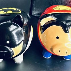 FAB Starpoint Batman and Superman Ceramic Piggy Banks Collectibles Set