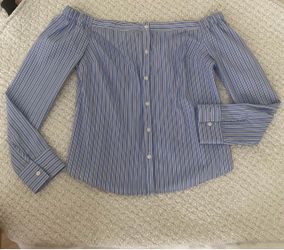 Express Blue Striped Off-Shoulder Top Blouse XS
