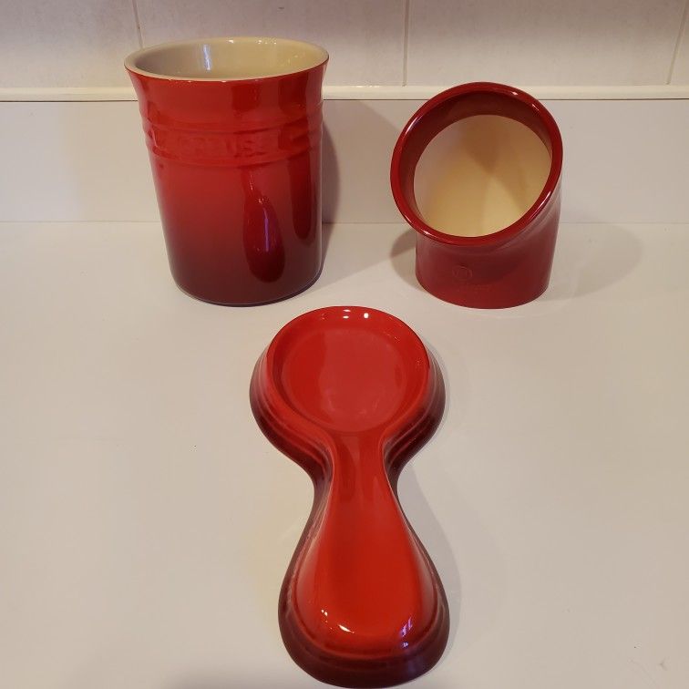 Le Creuset & Emile Henry 3 piece set  red kitchen accessories