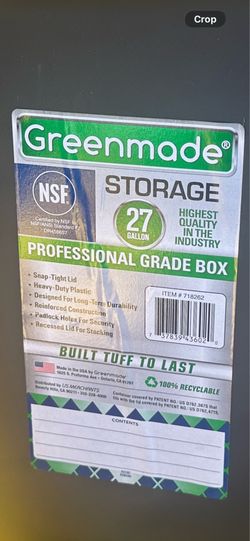 Used Greenmade 27 gal  Snap Lock Storage Box