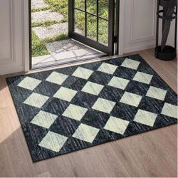Lahome Zelie Moroccan Trellis Area Rug, 2x3 Small Black Checkered Entryway Rug Non Slip Kitchen Mat, Stain Resistance Indoor Modern Floor Soft Throw C