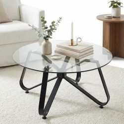 KONYA 31.5” Clear Round Glass Coffee Table