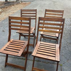  Set of 4 Folding Wooden Chairs – Restored & Stained – Very Good Condition