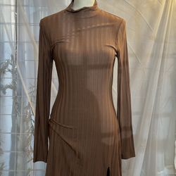 Brown Turtle Neck Dress