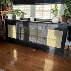 Black Bohemian TV Entertainment Stand With Fireplace