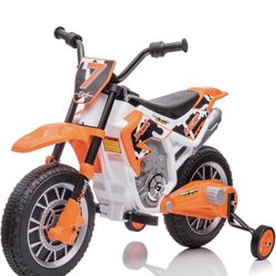 12V Kids Motorcycle Electric Dirt Bike Battery Powered Ride On Motorcycle Toy for Toddler w/Detachable Training Wheels High/Low Speed,Dual Shock Absor