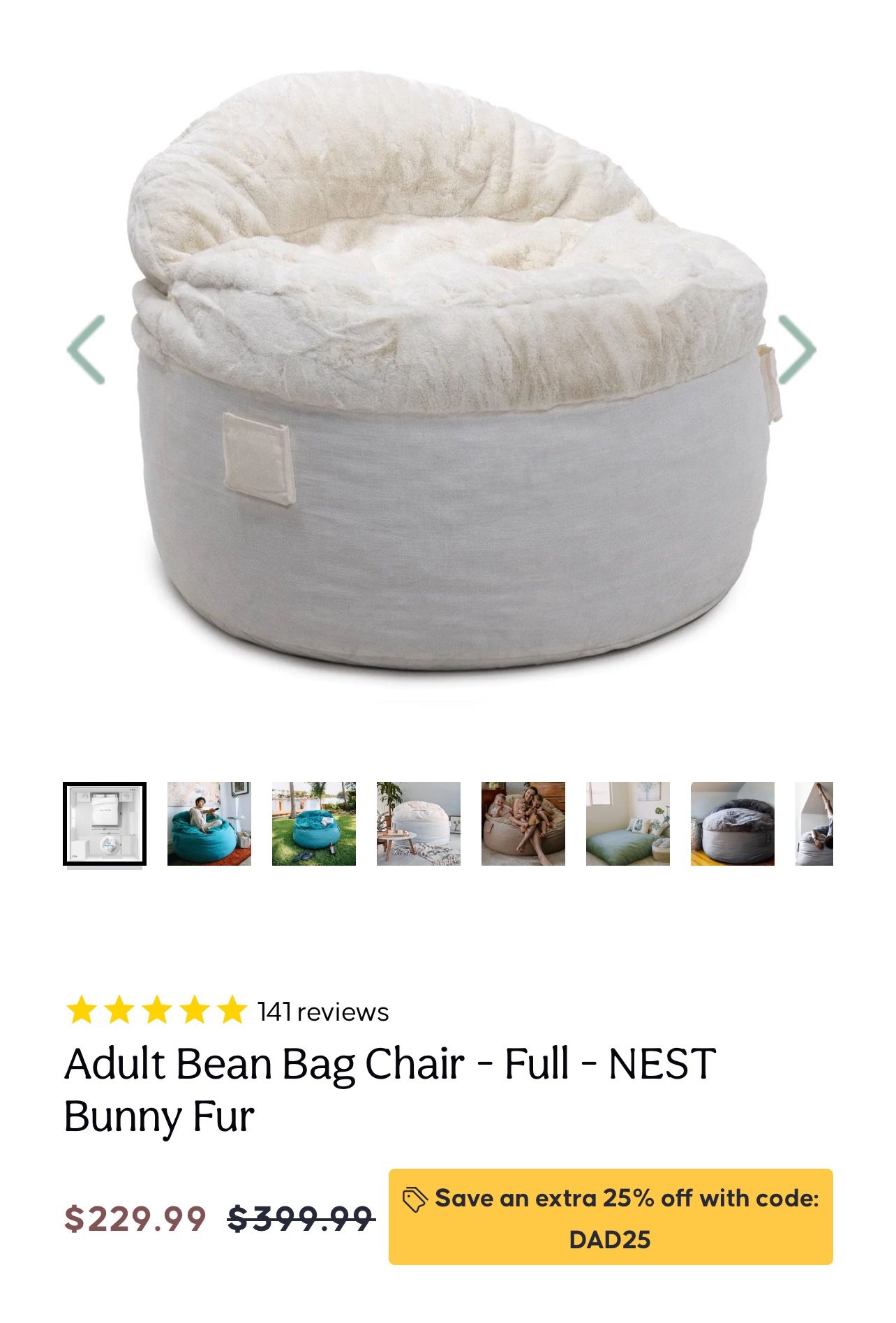 Adult Bean Bag Chair - KING - NEST Bunny Fur