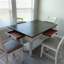 Farmhouse Style Dining Set w/ Wine Storage + Drawers - Cash Pickup Only