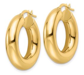 Brand new 14K gold round puffed hoop earrings in box.1 inch-2gram. 