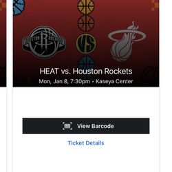 Monday 1/8.  Heat Vs Houston Rockets Sec 111 Row 28 Seats 1-2  $150 For Both 