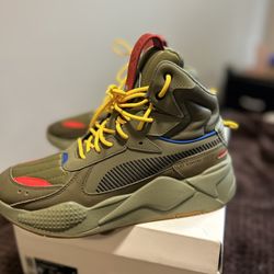 Puma Olive High-Tops with Yellow Laces