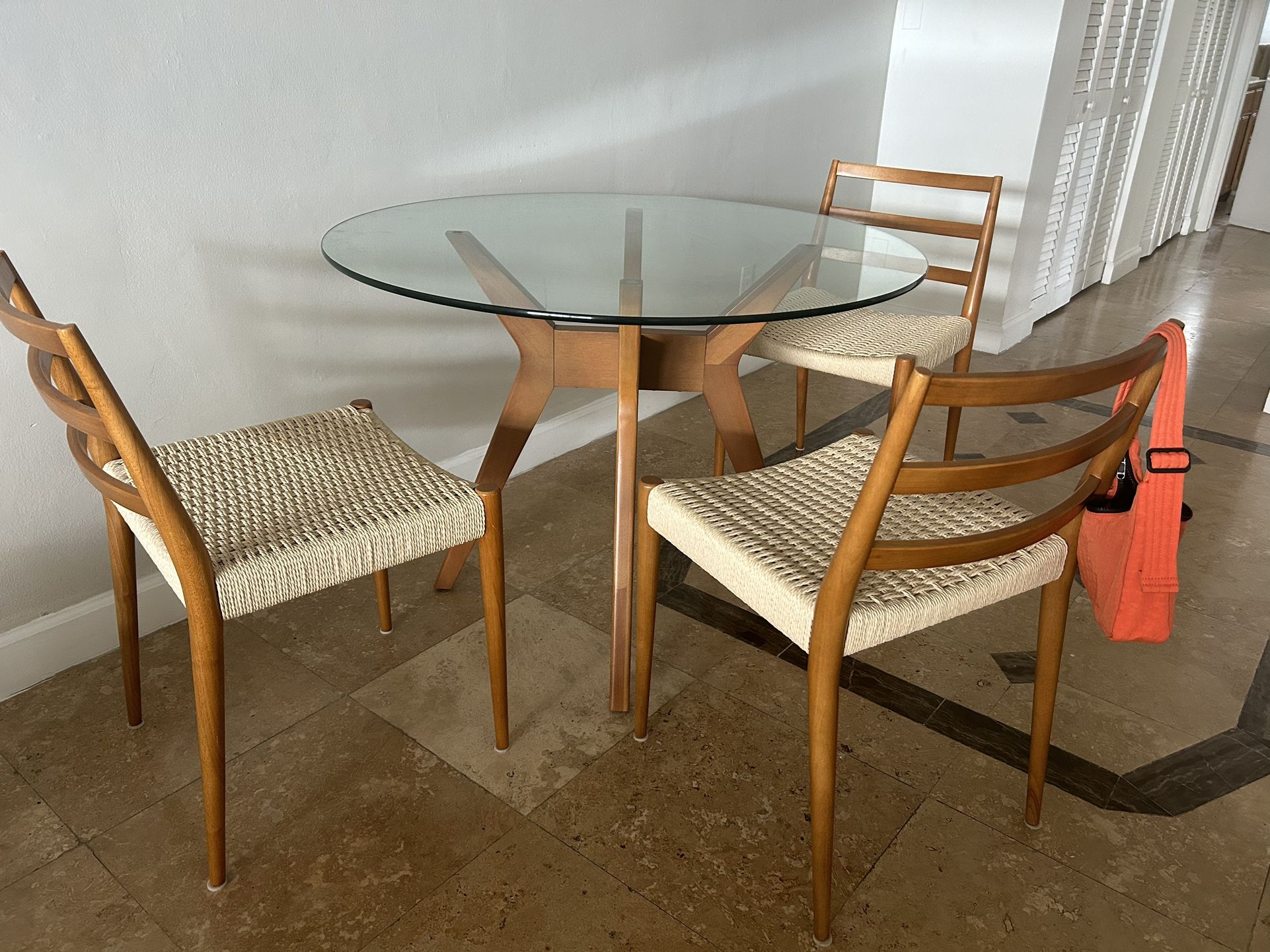 Williams- Sonoma Glass Dining Room Table with Chairs- Mid Century