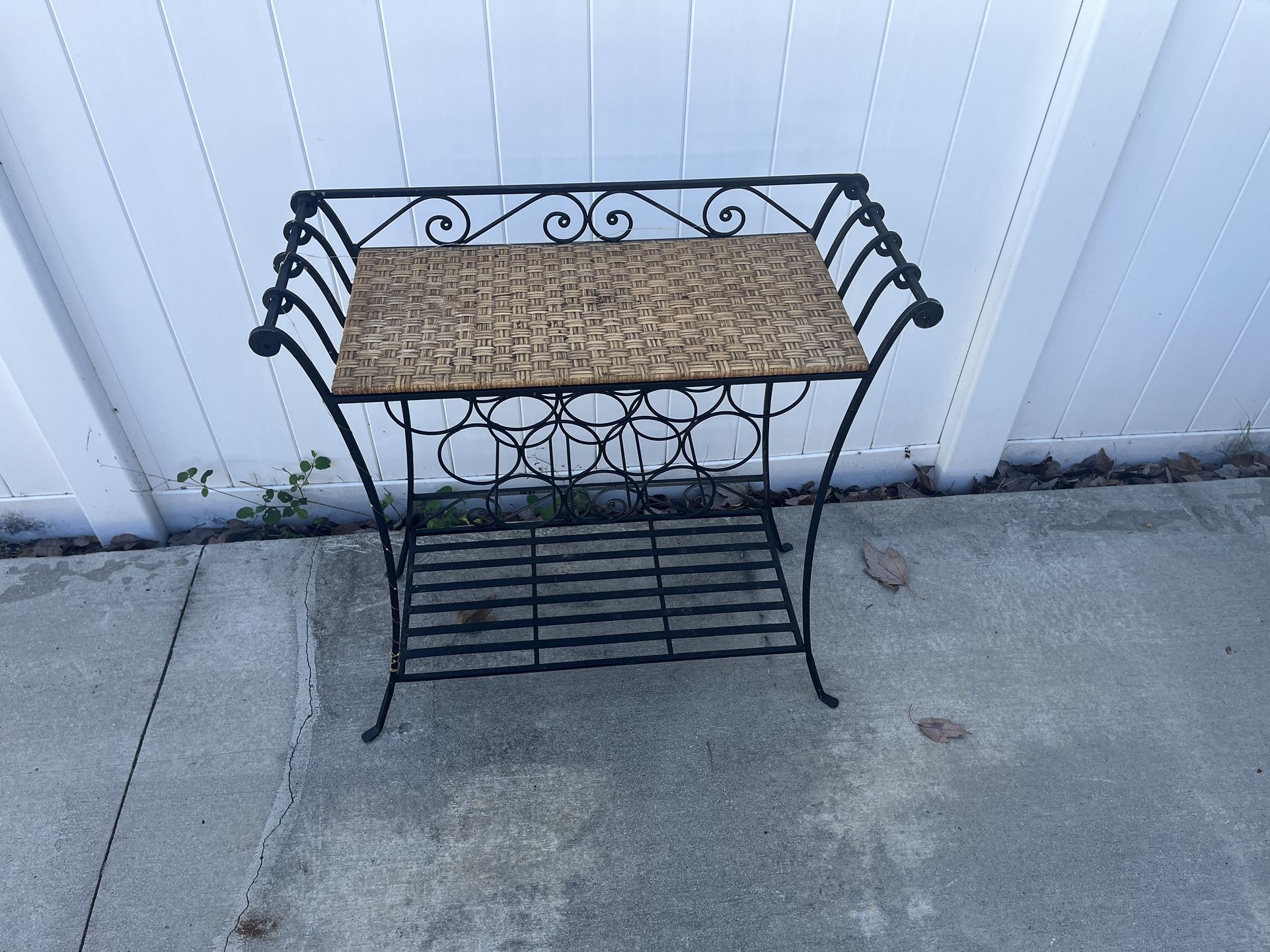 Vintage Wrought Iron Accent Wine Rack Table / Plant Stand – Sturdy & Stylish