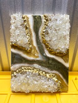 Geode Resin Art Canvas with Crystals and Gold