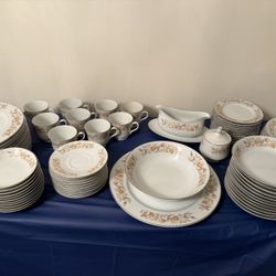 VINTAGE CARLTON FINE CHINA ROSEALYN 86PCS DINNERWARE DISH SET WITH SERVING PIECES