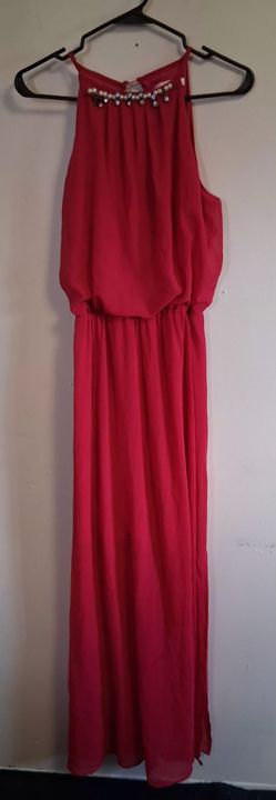 Red Halter Maxi Dress with Jewel Neckline Size L