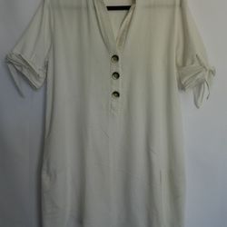 Zara Tunic Three Bottons Shirt Dress Ivory XS