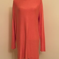 Grace The Perfect Fit Tunic Sweater with Side Slits & Long Sleeve; Size L; Coral