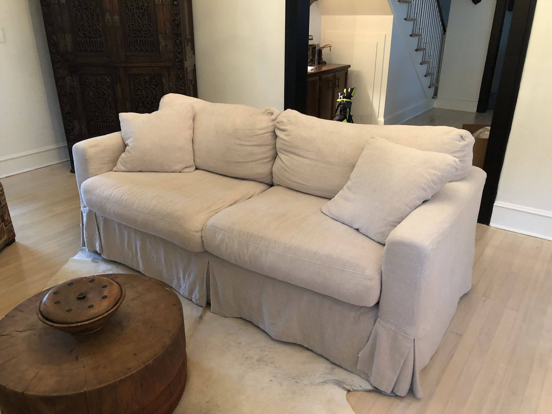 Linen slipcovered couch