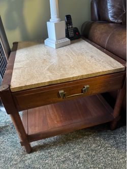 Wooden Side Table With Italian Marble Top