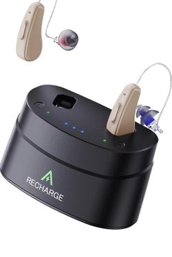 RIC Hearing Aids for Seniors — Rechargeable, Receiver-in-Canal (OTC) with Noise Cancellation — Nearly Invisible Digital Hearing Aids Suitable for Mild
