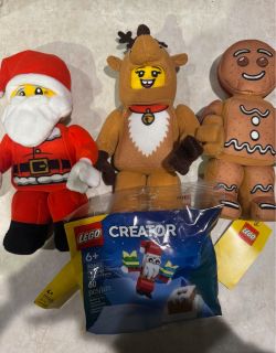 Lego Holiday Mini Figure Plush Dolls + Christmas Creator Bag