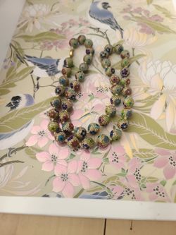Antique 1940's Cloisonne Nevklace 30 inchs RARE,Beads a little smaller then a small marble .AVAILABLE