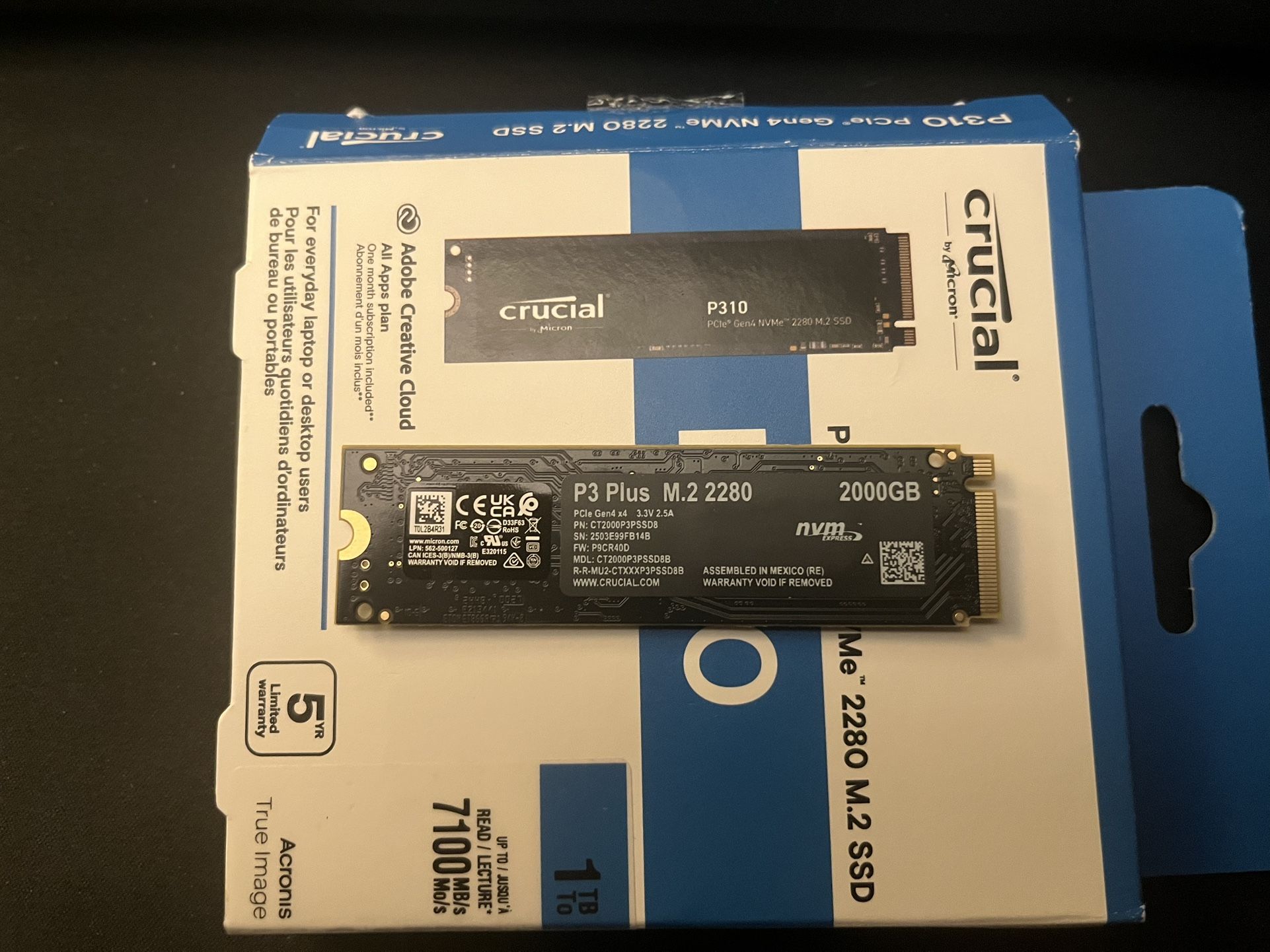 2TB SSD Crucial P3 Plus 5,000 Mbps PCIE Gen 4.0 M.2 NVME