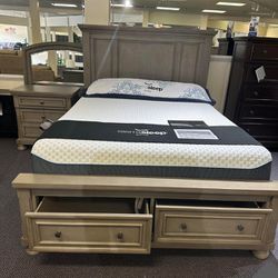 $48 Down Payment Ashley Storage Bedroom Set Queen/King Bed Dresser nightstand and mirror 
