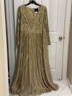 Long Sleeve Sequin & Bead Stripe Gown