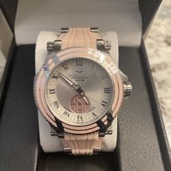 Pink & Silver Aquaswiss Bolt M Silicone Quartz Watch pre-owned worn once. brand new battery 12/19