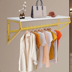 41.3in Clothes Rack With Top Shelf, Industrial Pipe Wall Mounted Garment Rack, Space-Saving Display Hanging Clothes Rack, Heavy Duty Detachable Multi-