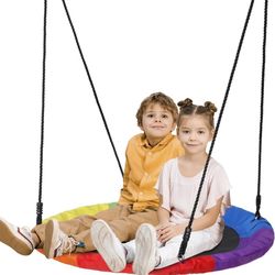 40'' Saucer Swing Web Swing Round Tree Swing for Kids Indoor Outdoor Swing Set 800lb Capacity with Carabiners, 