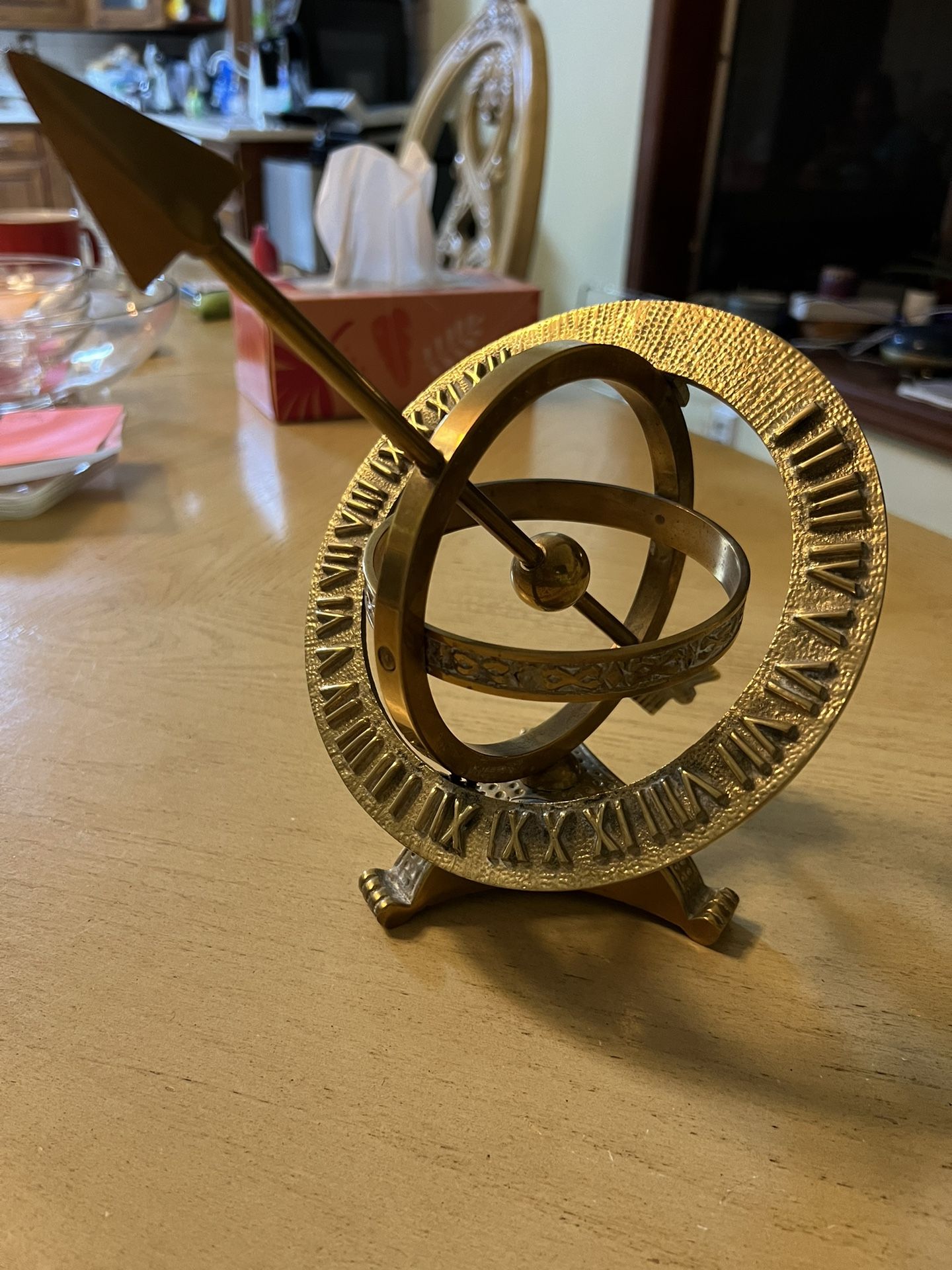 Vintage Brass Armillary Sphere Globe Sundial Arrow & Roman Numerals