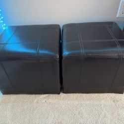 Like-New Brown Faux Leather Square Ottomans/Stools (2) 15” W x 15” D x 12” H