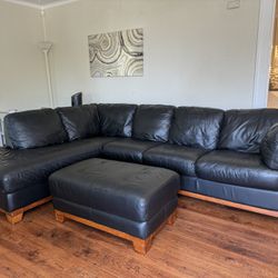 Black Leather Sectional L Couch 