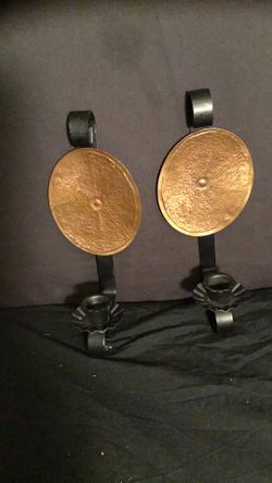 Primitive Wall Scone Vintage Copper Oval Candle Sconces Wrought Iron SET