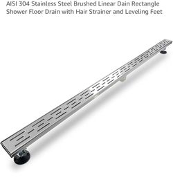 Linear Shower Drain 72 inch Brushed with Brick Pattern Grate AISI 304 Stainless Steel Brushed Linear Dain Rectangle Shower Floor Drain with Hair Strai