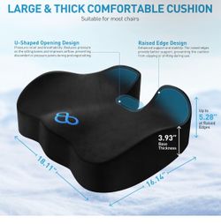 BlissTrends Thick Seat Cushion for Office Chair & Car Seat, XL, Black