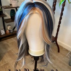 I M Style Blue calico synthetic wig, Standard Size
