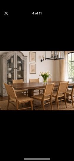 Set of 6 Teak and Rattan Dining Chairs